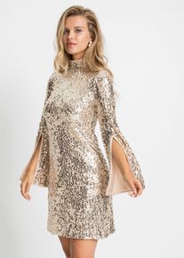 bonprix Paillettenkleid mit Trompeten-&Auml;rmel, gold, Gr.40/42 (M), Umwerfendes Partykleid mit toller Passform