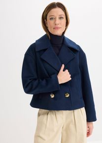bonprix Oversize-Trenchjacke in Wolloptik, blau, Gr.52, Kurze Cabanjacke mit breitem Revers