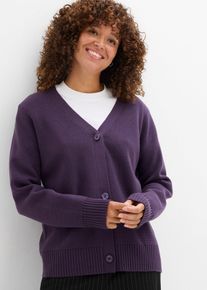 bonprix Milano Rib-Feinstrickjacke, lila, Gr.36/38 (S), Bequeme Milano Rib-Strickjacke mit Kn&ouml;pfen, 50% Baumwolle