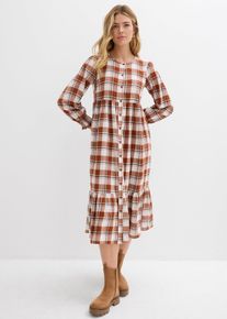 bonprix Midikleid aus Flanell, braun, Gr.38, Midikleid in A-Linie aus reiner Baumwolle. Mit durchg&auml;ngiger, vorderer Knopfleiste und elastischen &Auml;rmelb&uuml;ndchen., aus 100% Baumwolle