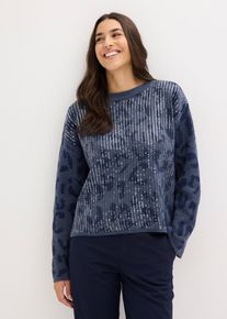 bonprix Jacquard Oversize Pullover mit Pailletten, blau, Gr.36/38 (S), schicker Jacquard Pullover mit Pailletten