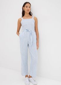 bonprix Jumpsuit aus Baumwoll-Leinen-Mix, blau, Gr.44, S&uuml;&szlig;er &auml;rmelloser Jumpsuit mit Bindedetails, 85% Baumwolle