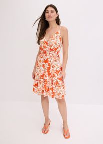 bonprix bedrucktes Tr&auml;gerkleid aus softem Viskose-Mix, orange, Gr.48/50 (XL), floral bedrucktes Spaghetti-Tr&auml;ger-Kleid mit Smok-Detail in der Taille, aus Viskose