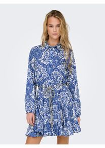 Blusenkleid Only "ONLLUMINA L/S SHORT DRESS WVN NOOS", Damen, Gr. M, N-Gr, surf the web aop:lumina aop, Web, Obermaterial: 100% Baumwolle, bedruckt, regular fit, Kleider Blusenkleid, Sommerkleid