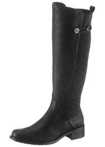 Stiefel Rieker, Damen, Gr. 39, Normalschaft, schwarz, Lederimitat, Schuhe Stiefel, Langschaftstiefel, Blockabsatz, Stretch, mit Schnallenverzierung