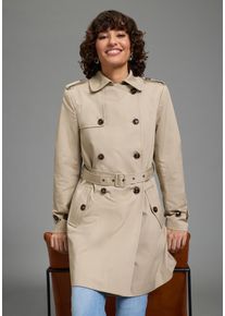 Trenchcoat Laura Scott, Damen, Gr. 38, beige, Web, Obermaterial: 68% Baumwolle, 32% Polyester. Futter: 100% Polyester, kontrastfarbene Details, unifarben, normal, mit Riegel, M&auml;ntel Trenchcoat, aus Baumwolle und Polyester, unifarben mit Piping-Applikationen