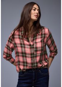 Langarmbluse Street One, Damen, Gr. 44, striking coral, Web, Obermaterial: 100% Viskose, kariert, l&auml;ssig geschnitten h&uuml;ftlang, Rundhals, 1-Knopf-Manschette, Blusen Langarmbluse, in Karo-Optik und als Viskose