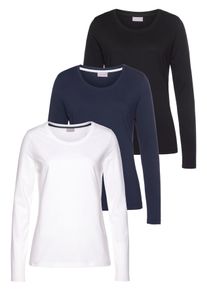 Langarmshirt Eastwind, Damen, Gr. 40/42, bunt (schwarz, marine, wei&szlig;), Obermaterial: 95% Baumwolle, 5% Elasthan, Basic, Basic, Rundhals, Shirts Langarmshirt, Langarm, im Basic-Stil, Rundhalsausschnitt, aus Baumwolle, Topseller