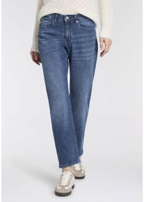5-Pocket-Jeans MAC "STRAIGHT rabbit", Damen, Gr. 46, L&auml;nge 28, mid blau random, Denim/Jeans, Obermaterial: 99% Baumwolle, 1% Elasthan, straight fit lang, Jeans 5-Pocket-Jeans, Plakativer Druck auf der Ges&auml;&szlig;tasche