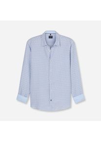 Leinenhemd OLYMP, Damen, Gr. 3XL, N-Gr, blau, Web, Obermaterial: 100% Leinen, gemustert, regular fit h&uuml;ftbedeckend, Rundhals, 1-Knopf-Manschette, Hemden Leinenhemd, mit Minimal-Muster, aus Leinen, regular fit