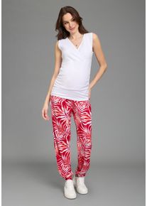Umstandshose Neun Monate "Haremshose f&uuml;r Schwangerschaft und Stillzeit", Damen, Gr. 44/46, N-Gr, rot gebl&uuml;mt, Jersey, Obermaterial: 95% Viskose, 5% Elasthan, bedruckt, Basic, bequem lang, Hosen Umstandshose, in bequemer Passform und mit Blumenmuster