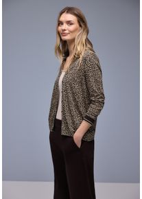 Langarmshirt Street One, Damen, Gr. 38, molten earth, Jersey, Obermaterial: 50% Baumwolle, 50% Modal, regular fit normal, V-Ausschnitt, B&uuml;ndchen, Shirts Langarmshirt, mit Leo-Print