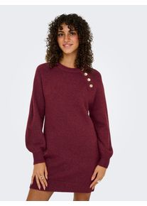 Midikleid Only "ONLEMMA LIFE LS BUTTON ONEC DRESS CC KNT", Damen, Gr. XS, N-Gr, gold (cabernet detail:melange, gold button), Obermaterial: 50% Polyacryl, 50% Polyester, meliert, regular fit, Rundhals, Rippb&uuml;ndchen, Kleider Midikleid, Sommerkleid