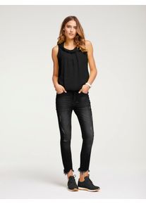 R&ouml;hrenjeans Heine, Damen, Gr. 38, Normalgr&ouml;&szlig;en, schwarz (schwarz denim), 95% Baumwolle, 3% Polyester, 2% Elasthan, Miedereinsatz:15% Elasthan, 85% Polyamid, unifarben, 7/8-L&auml;nge, Jeans R&ouml;hrenjeans