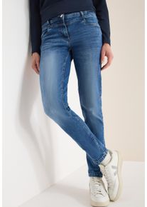 5-Pocket-Jeans Cecil "Style Scarlett", Damen, Gr. 25, L&auml;nge 28, mid blau wash, Denim/Jeans, Obermaterial: 83% Baumwolle, 15% Polyester (REPREVE), 2% Elasthan. Futter: 52% Polyester, 48% Baumwolle, unifarben, gerade lang, Jeans 5-Pocket-Jeans, mit Stretch