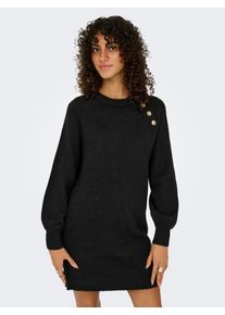 Midikleid Only "ONLEMMA LIFE LS BUTTON ONEC DRESS CC KNT", Damen, Gr. S, N-Gr, schwarz (schwarz detail:gold button), Obermaterial: 50% Polyacryl, 50% Polyester, unifarben, regular fit, Rundhals, Rippb&uuml;ndchen, Kleider Midikleid, Sommerkleid
