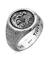 Siegelring HAZE & GLORY "Ring Siegelring Tide Wellen Motiv 925 Silber" Gr. 62, silber, Fingerringe, Herren, 62, Silber 925 (Sterlingsilber), Siegelring