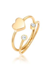 Ring-Set Elli "Ring Herz Liebe (2 tlg) 925 Silber, mit Kristallen von Swarovski" Gr. 54, gold, Fingerringe, Damen, 54, Silber 925 (Sterlingsilber), Ring-Set