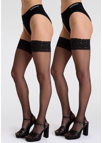 Halterlose Feinstr&uuml;mpfe SARLINI "20 DENIER", Damen, Gr. S/M, schwarz, Nylon, transparent, elastisch, Socken Halterlose Feinstr&uuml;mpfe, Doppelpackung, Stockings mit Spitze und Silikonrand, Topseller