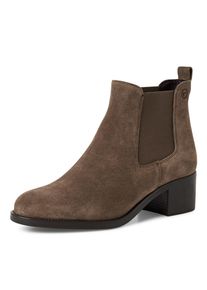 Chelseaboots Tamaris, Damen, Gr. 38, taupe, Elastischer Einsatz, Veloursleder, unifarben, used, Schuhe Chelseaboots, Blockabsatz, Stiefelette, Businessschuh in schmaler Form