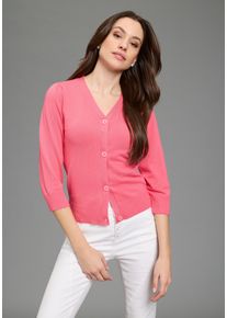 Cardigan Bruno Banani, Damen, Gr. 36/38, pink, Feinstrick, Obermaterial: 70% Viskose, 30% Polyamid, unifarben, figurumspielend kurz, V-Ausschnitt, Puff&auml;rmel B&uuml;ndchen, Strickjacken Cardigan, figurumspielende Passform, V-Ausschnitt, mit Puff&auml;rmeln