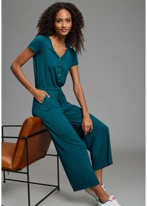 Culotte-Overall Kangaroos, Damen, Gr. 46, N-Gr, petrol, Jersey, Obermaterial: 95% Viskose, 5% Elasthan, figurumspielend wadenlang, V-Ausschnitt, abgesteppt, Overalls Culotte-Overall, wadenlanges Jersey-Kleid, figurumspielende Passform, Kurzarm-Design, Topseller