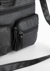 bonprix Umh&auml;ngetasche mit Au&szlig;entaschen, schwarz, Gr.25x28,5 cm, Geschmackvolle Umh&auml;ngetasche im Casual-Look