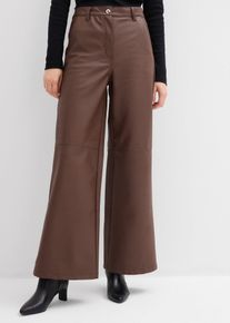 bonprix Lederimitat-Hose, braun, Gr.50, Ausgestellte Lederimitat-Hose mit farblich passenden Steppn&auml;hten auf Knieh&ouml;heLederimitat