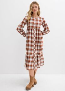 bonprix Midikleid aus Flanell, braun, Gr.44, Midikleid in A-Linie aus reiner Baumwolle. Mit durchg&auml;ngiger, vorderer Knopfleiste und elastischen &Auml;rmelb&uuml;ndchen., aus 100% Baumwolle