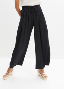 bonprix Culotte aus flie&szlig;endem Satin, schwarz, Gr.48, Modische Satin-Culotte mit elastischem Bund und Bindeband., aus Satin