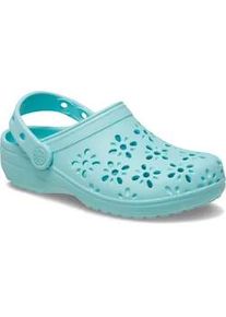 Clog Crocs "Classic Floral Cut Out Clog", Kinder, Gr. 28, blau (hellblau, aquamarine), CrosliteTM, gebl&uuml;mt, Schuhe Clog, Sommerschuh, Sandale, Strandschuh mit schwenkbarem Fersenriemen