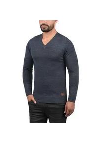 Strickpullover Blend "BHLasse", Herren, Gr. M, blau (ensign blau), Feinstrick, 50% Baumwolle, 50% Polyacryl, unifarben, Basic, regular fit, V-Ausschnitt, eingesetzt, Pullover Strickpullover, Feinstrickpullover mit aufgestickten Ellenbogenpatches