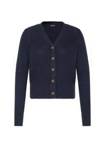 Strickjacke oxmo "Strickjacke OXFKANNA", Damen, Gr. M, blau (night sky), Obermaterial: 60% Baumwolle CO. 40% Polyacryl PAN., Strickjacken Strickjacke