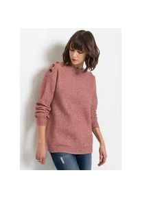 Strickpullover bonprix "Pullover mit Kn&ouml;pfen", Damen, Gr. 44/46 (L), rosa (dunkelrosa meliert), Obermaterial: 100% Polyester, oversize, Pullover Strickpullover, aus Polyester, mit Knopfverzierung, Oversize-Passform