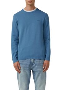 Rundhalspullover s.Oliver, Herren, Gr. M, mid blau, Strick, Obermaterial: 100% Baumwolle, unifarben, regular fit normal, Rundhals, Rippb&uuml;ndchen, Pullover Rundhalspullover, mit Logo Stickerei