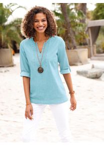 Jeansbluse Casual Looks, Damen, Gr. 46, gr&uuml;n (mint), 100% Baumwolle, unifarben, Rundhals, Blusen Jeansbluse