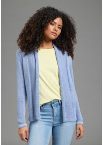 Strickjacke Laura Scott, Damen, Gr. 44/46, hellblau, Strick, Obermaterial: 65% Polyacryl, 35% Nylon, unifarben, Basic, figurumspielend h&uuml;ftlang, Rippb&uuml;ndchen, Strickjacken Strickjacke, mit l&auml;ssigem Schalkragen, figurumspielende Passform