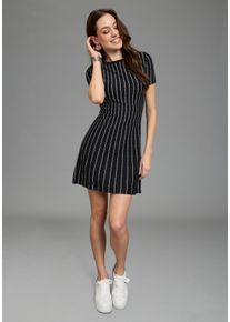 Strickkleid Bruno Banani, Damen, Gr. 42, N-Gr, schwarz, Strick, Obermaterial: 70% Viskose, 30% Polyamid, gestreift, figurbetont mini, Rundhals, Kleider Strickkleid, mit monochromen, vertikalen Streifen-Design