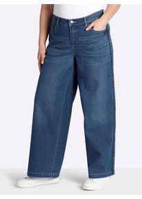 sheego Gro&szlig;e Gr&ouml;&szlig;en Jeans mit geflochtenen Streifen am weiten Bein, blue-stone-washed, Gr&ouml;&szlig;e 44 - Damen
