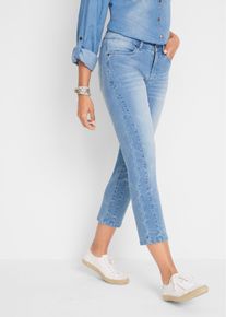 bonprix Slim-Fit-Jeans Mid Waist cropped, blau, Gr.42, Sch&ouml;ne Soft-Jeans in 7/8-L&auml;nge mit modischer Waschung, 76% Baumwolle