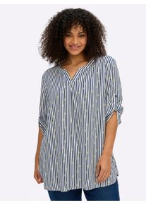 sheego Gro&szlig;e Gr&ouml;&szlig;en Tunika im Mustermix aus Streifen und Bl&uuml;ten, tiefblau-ecru-gestreift, Gr&ouml;&szlig;e 44 - Damen