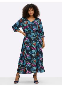 sheego by Joe Browns sheego Gro&szlig;e Gr&ouml;&szlig;en A-Linien-Kleid mit buntem Blumenprint, tiefblau-t&uuml;rkis-gemustert, Gr&ouml;&szlig;e 52 - Damen