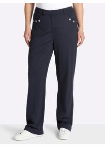 sheego Gro&szlig;e Gr&ouml;&szlig;en Hose in gerader Beinform, mit Zierkn&ouml;pfen, tiefblau, Gr&ouml;&szlig;e 58 - Damen