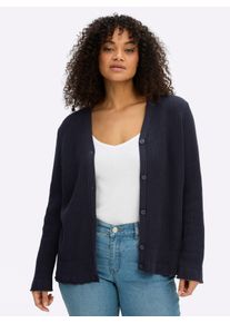 sheego Gro&szlig;e Gr&ouml;&szlig;en Ajourstrickjacke mit V-Ausschnitt, tiefblau, Gr&ouml;&szlig;e 48/50 - Damen