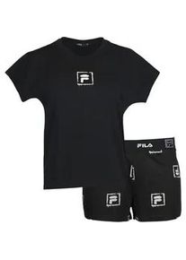 Shorty Fila "WOMAN JERSEY PYJAMAS", Damen, Gr. L, schwarz, Jersey, Obermaterial: 100% Baumwolle, unifarben, regular fit kurz, Rundhals, Homewear-Sets Shorty, mit auff&auml;lligem Logodruck, Rundhalsausschnitt