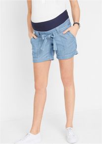 bonprix Leichte Umstandshorts mit Lyocell und Leinen, blau, Gr.48, Umstandsshorts in Jeans-Optik mit Bauchband, aus Leinen