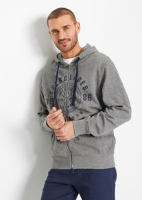 bonprix Kapuzen-Sweatjacke mit Komfortschnitt, grau, Gr.56/58 (XL), Angesagte Sweatjacke mit Komfortschnitt, gro&szlig;en Print und kontrastfarbendem Kordelzug, 70% Baumwolle