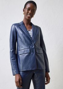 bonprix Blazer aus Lammnappa, blau, Gr.42, Modischer Lederblazer aus Lammnappa mit Pattentaschen, vielseitig kombinierbar., aus Nappaleder