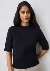 bonprix Pullover mit Seidenanteil, schwarz, Gr.36/38 (S), klassischer Pullover aus weichen Baumwoll-Seiden-Mix, 70% Baumwolle
