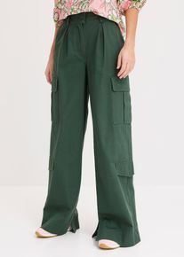 bonprix Cargohose aus reiner Baumwolle, gr&uuml;n, Gr.44, Weite Hose mit Schlitz am Innensaum und hohem Bund, 100% Baumwolle
